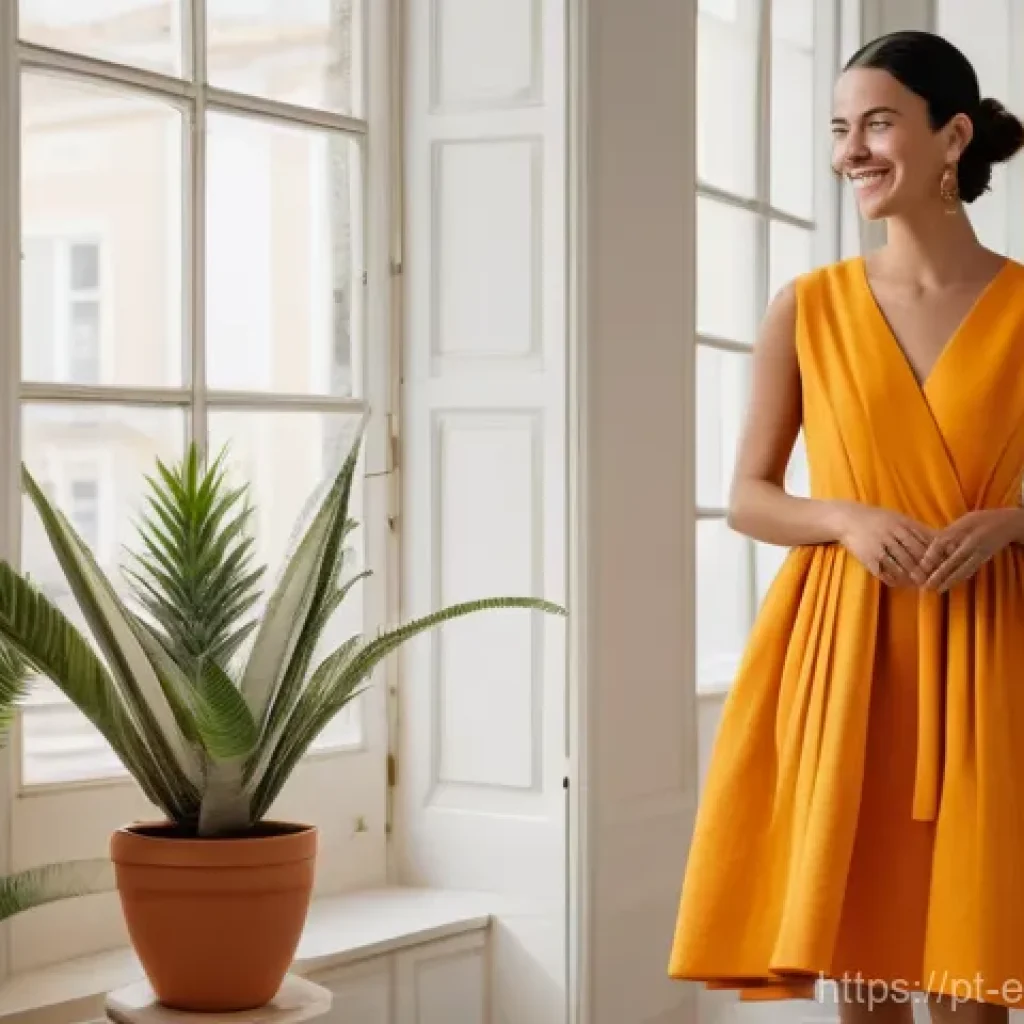 에코디자인 업무 사례 분석 - A contemporary Portuguese designer showcases a stunning, high-fashion dress made from innovative pin...